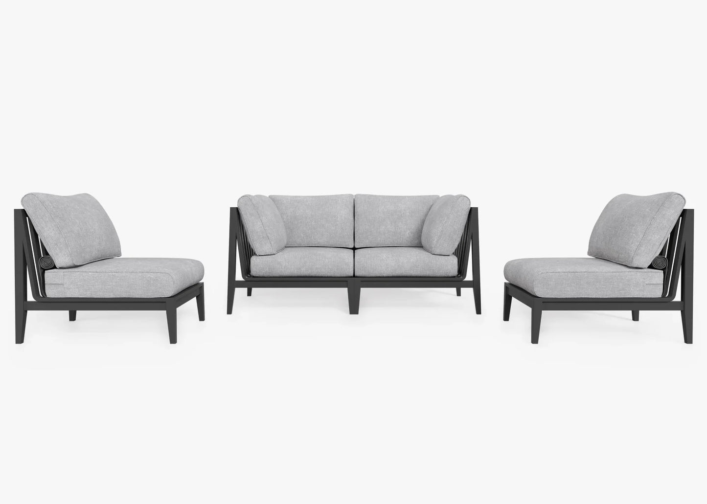 Charcoal aluminum outdoor loveseat set with armless chairs in Pacific Fog Gray – 4 seat outdoor seating