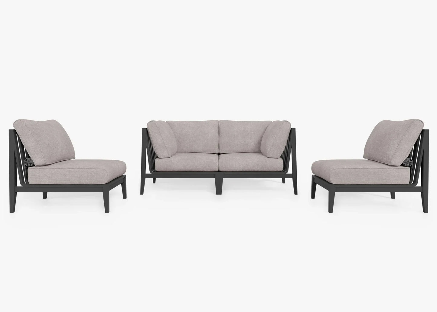 Charcoal aluminum outdoor loveseat set with armless chairs in Sandstone – 4 seat outdoor seating