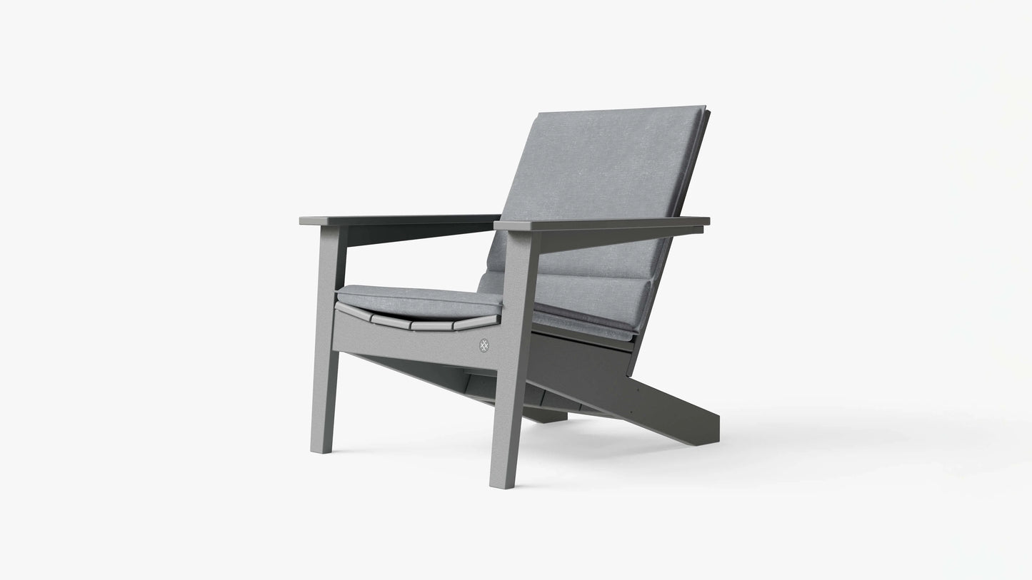 Ascent Adirondack chair cushion in Pacific Fog Gray fabric designed to fit the Ascent outdoor Adirondack chair