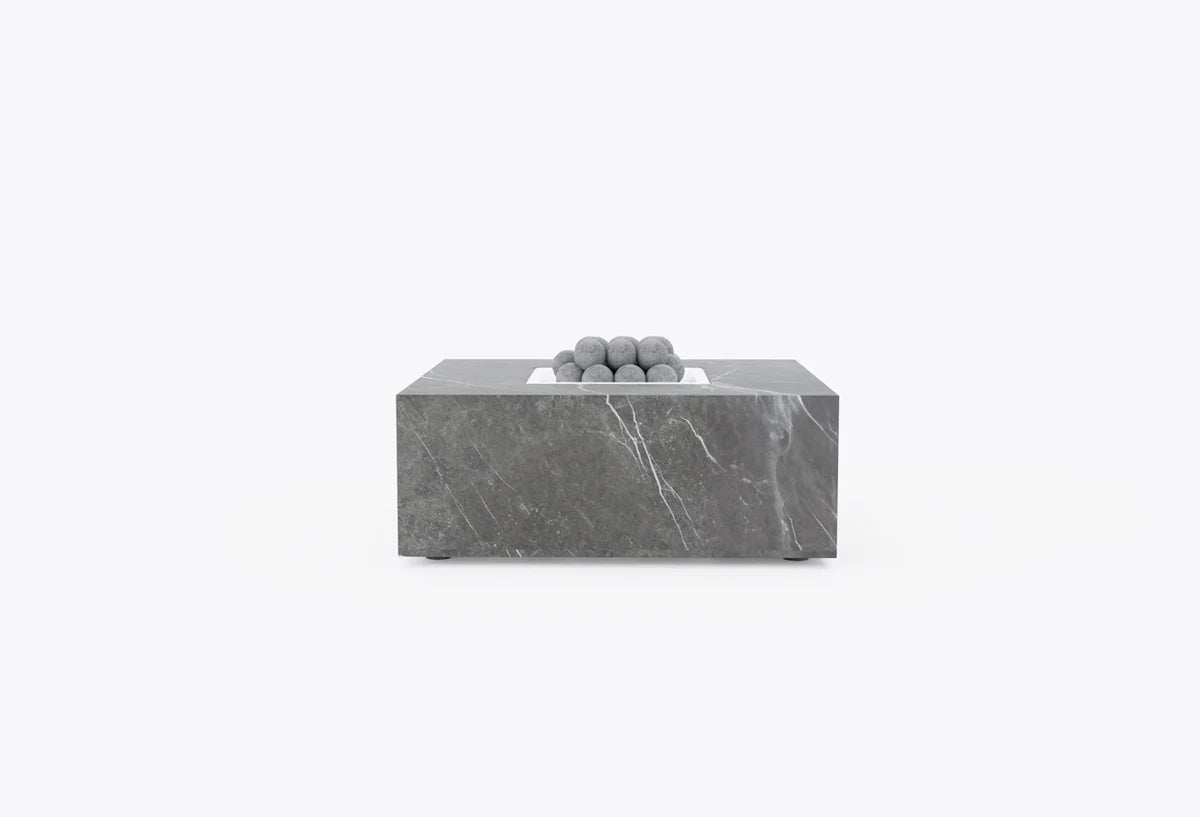 OuterStone square outdoor fire pit table with stone finish and recessed burner