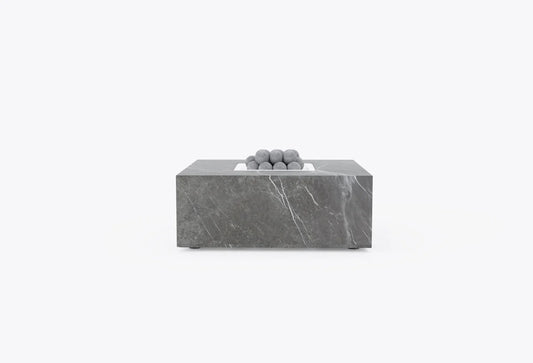 OuterStone square outdoor fire pit table with stone finish and recessed burner