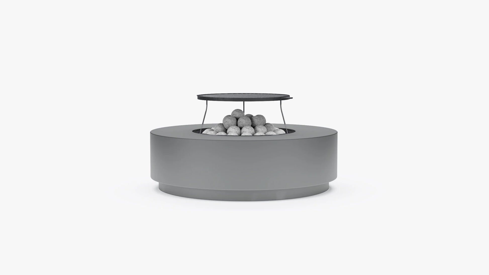 Round concrete fire pit table cooking set with elevated grill grate