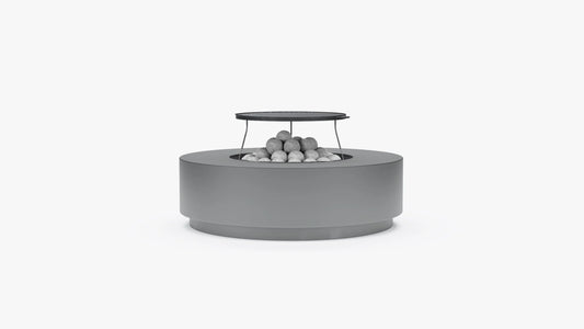 Round concrete fire pit table cooking set with elevated grill grate