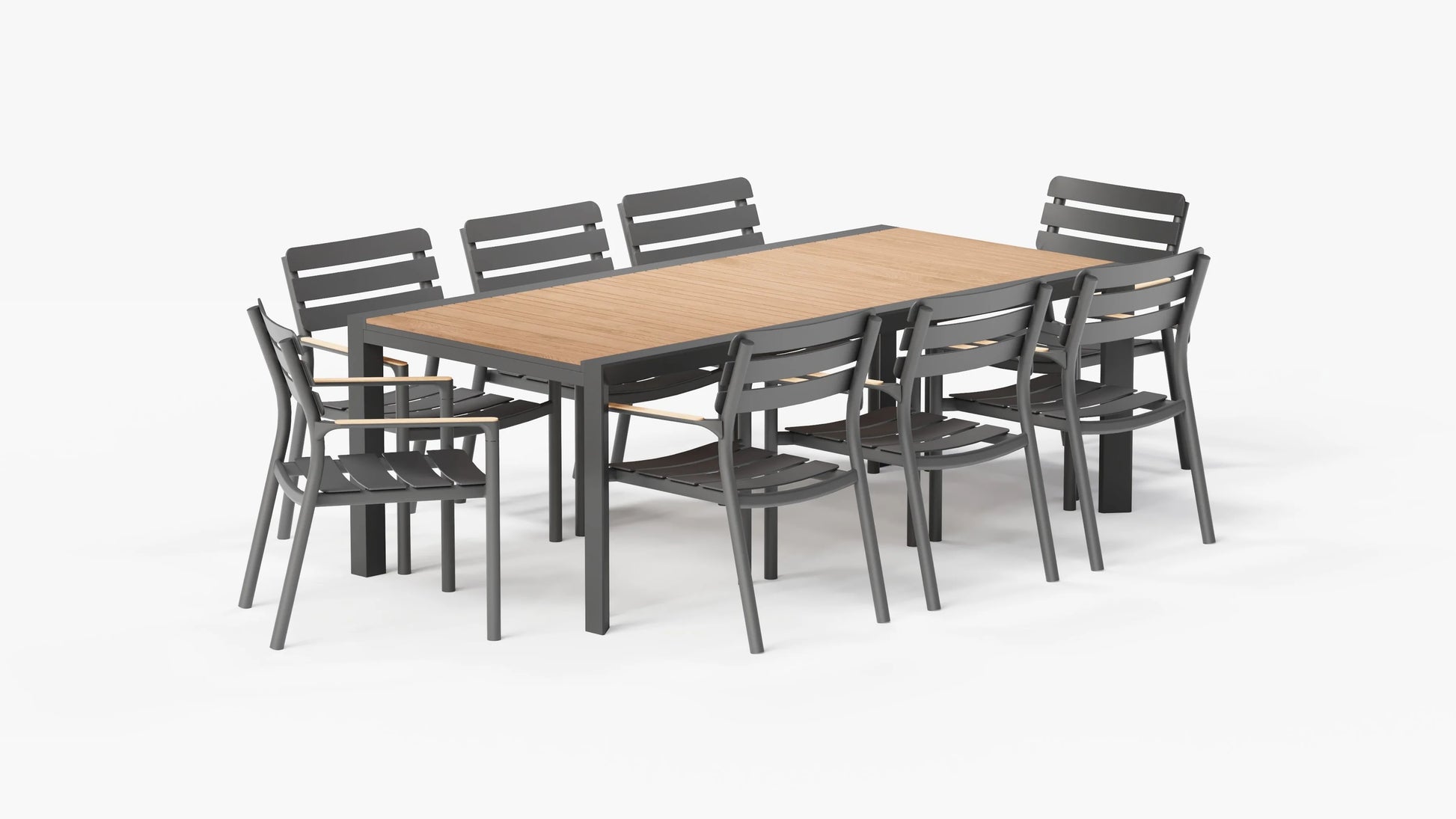 Teak and aluminum outdoor expandable dining table with 8 595 armchairs modern patio dining set