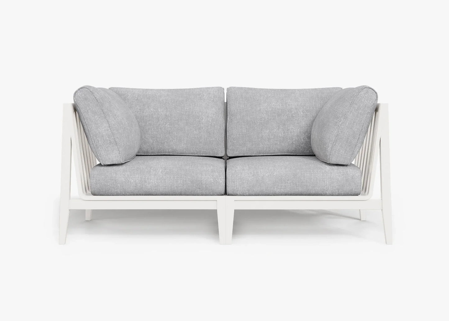 White aluminum outdoor loveseat in Gray with weather resistant cushions – modern 2 seat patio seating