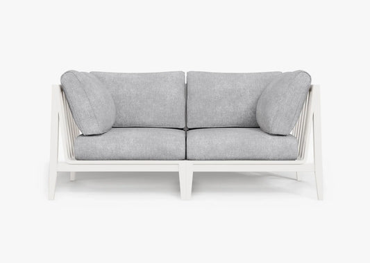 White aluminum outdoor loveseat in Gray with weather resistant cushions – modern 2 seat patio seating