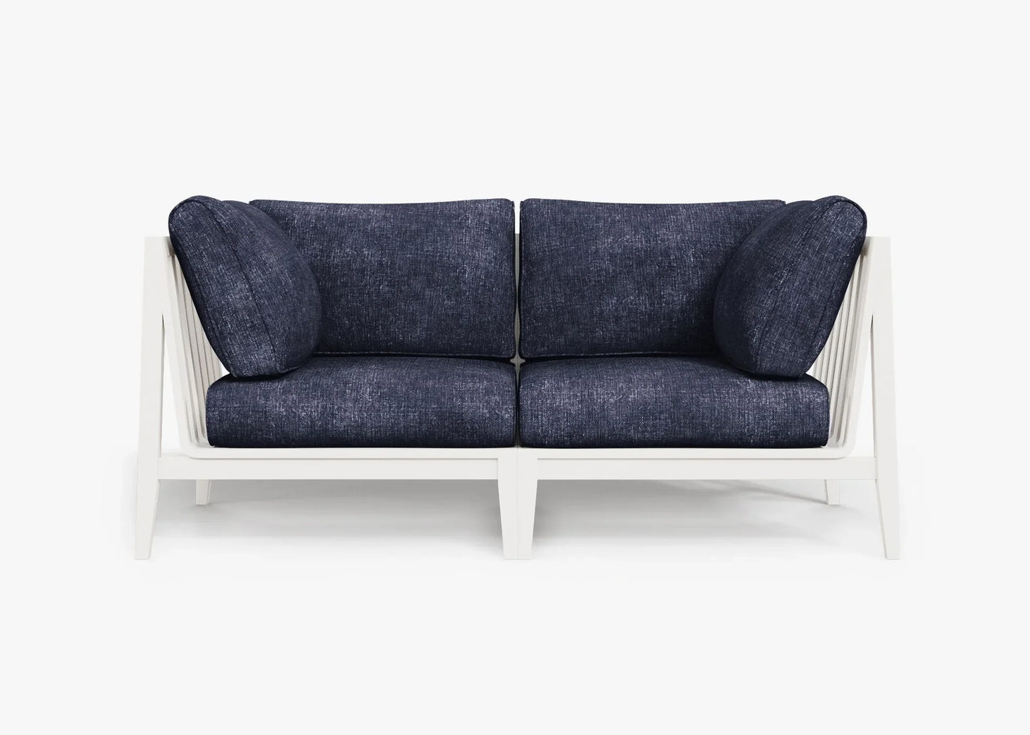 White aluminum outdoor loveseat in Navy with weather resistant cushions – contemporary patio loveseat