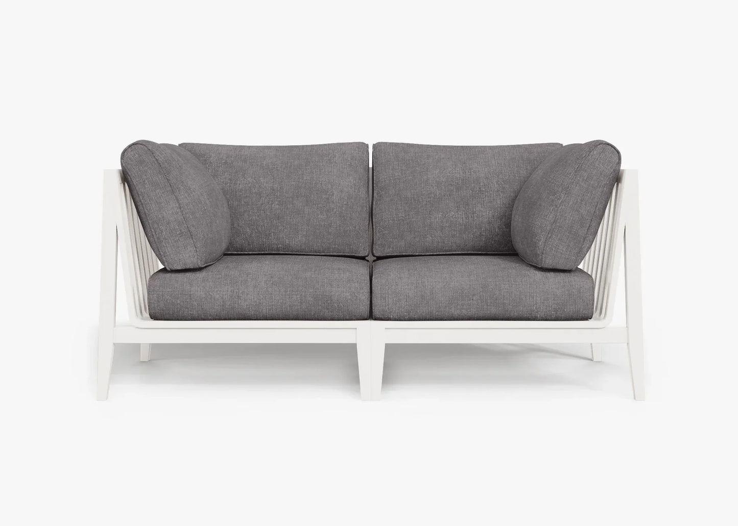 White aluminum outdoor loveseat in Pebble with weather resistant cushions – 2 seat patio furniture