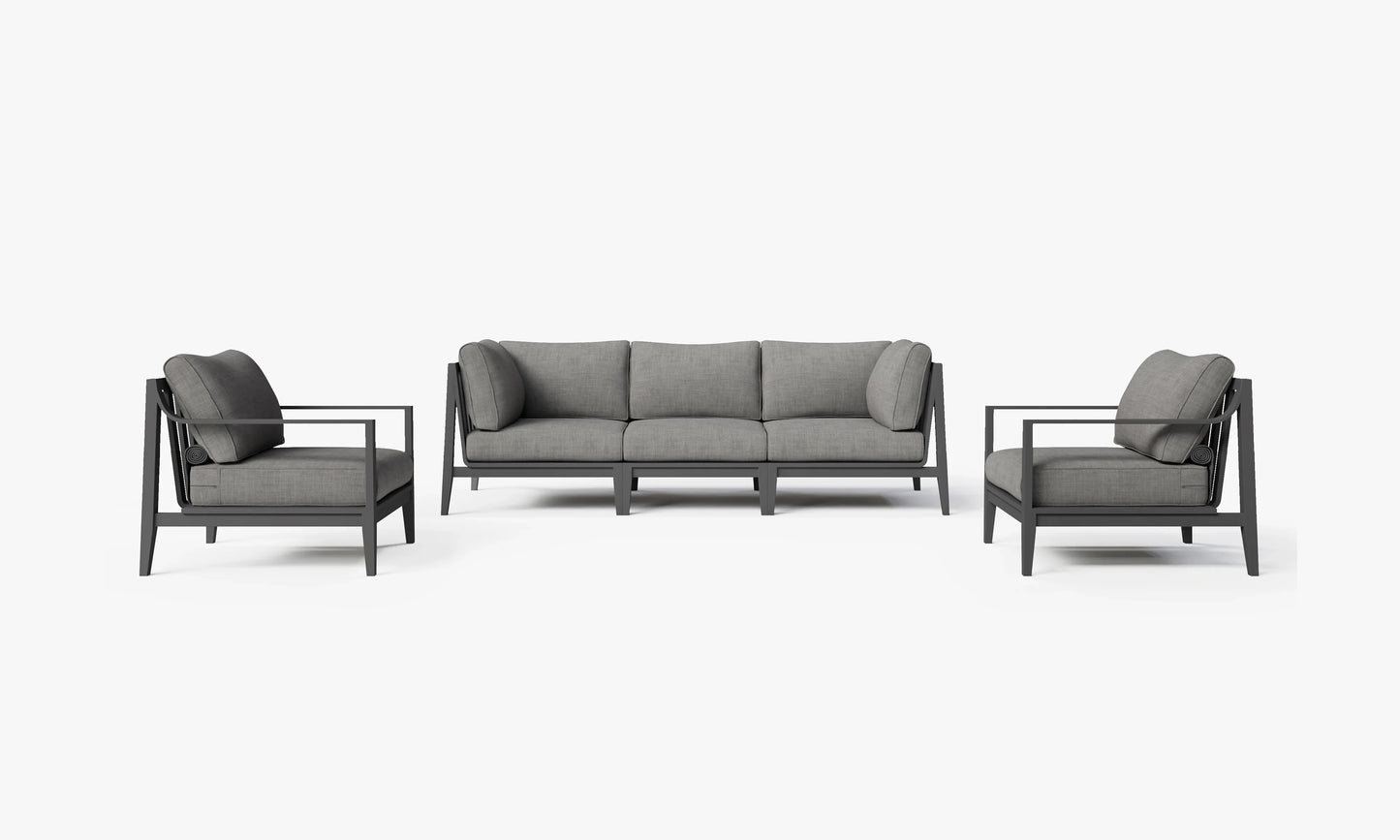 Charcoal aluminum outdoor sofa set with armchairs in Dark Pebble Gray – 5 seat patio set