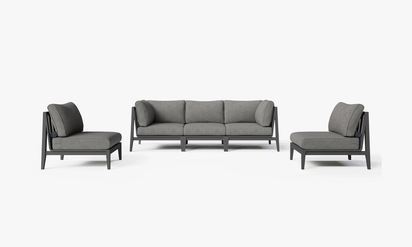 Charcoal aluminum outdoor sofa set in Dark Pebble Gray with armless chairs – 5 seat outdoor seating