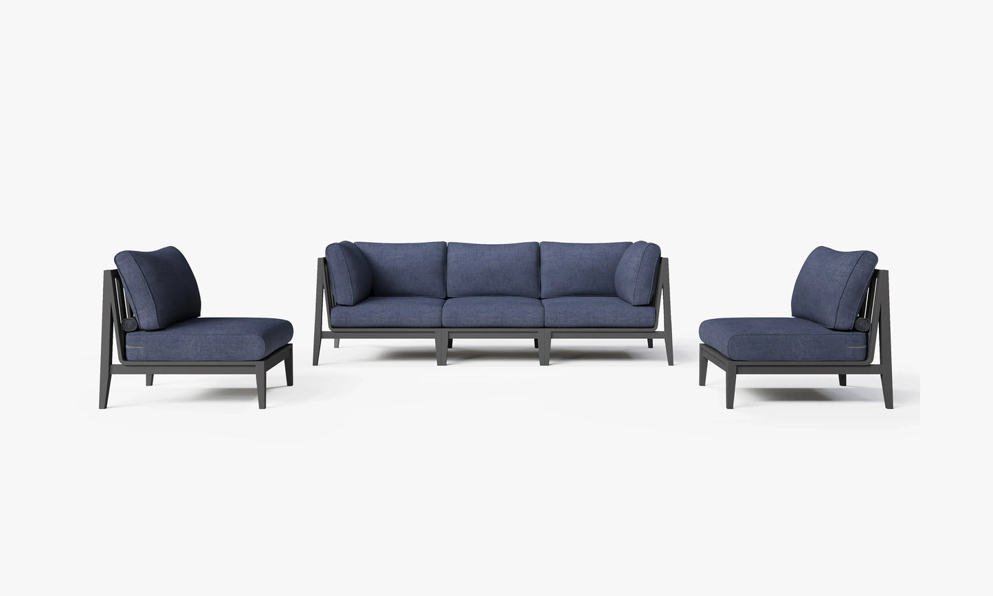 Charcoal aluminum outdoor sofa set in Deep Sea Navy with armless chairs – 5 seat patio sectional