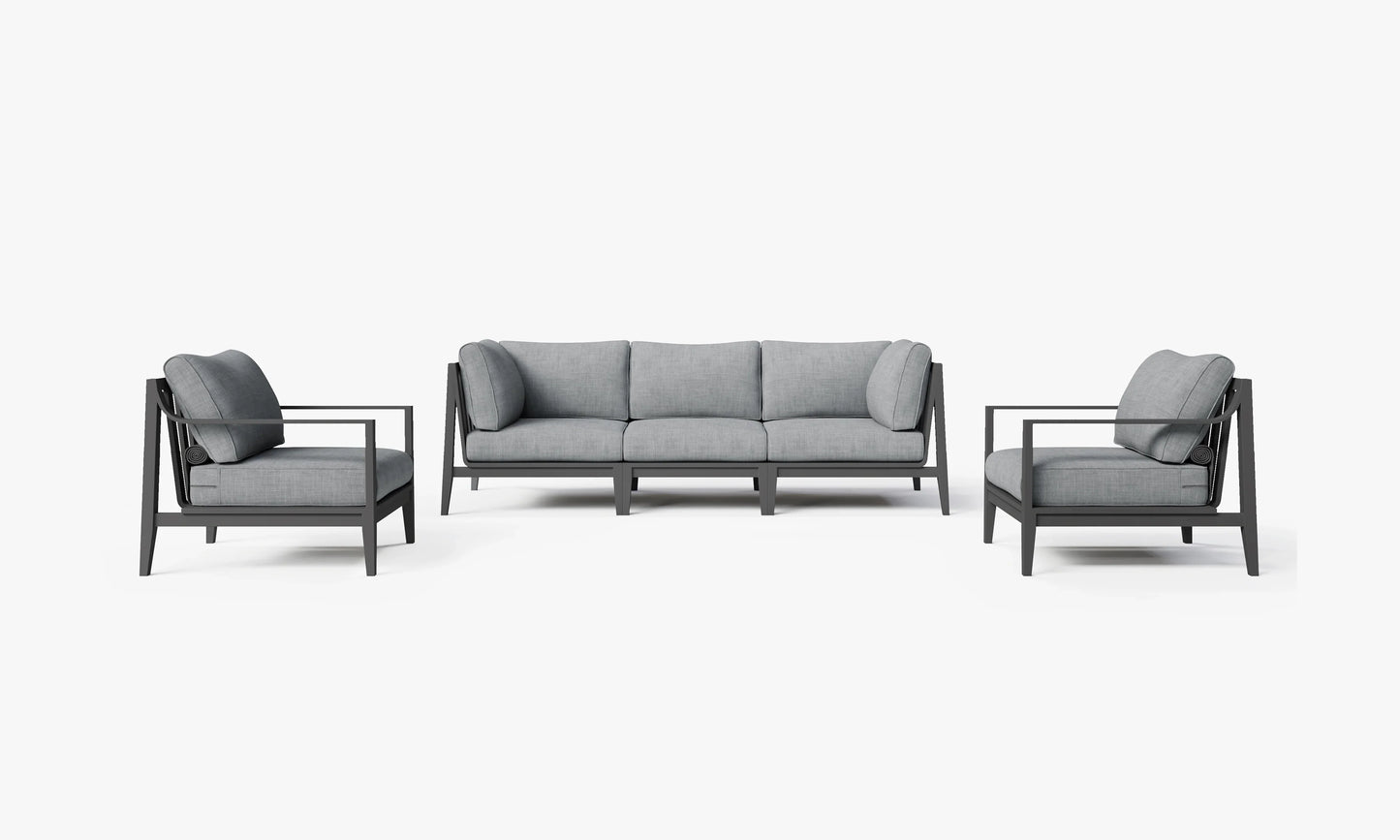 Charcoal aluminum outdoor sofa set with armchairs in Pacific Fog Gray – 5 seat patio furniture