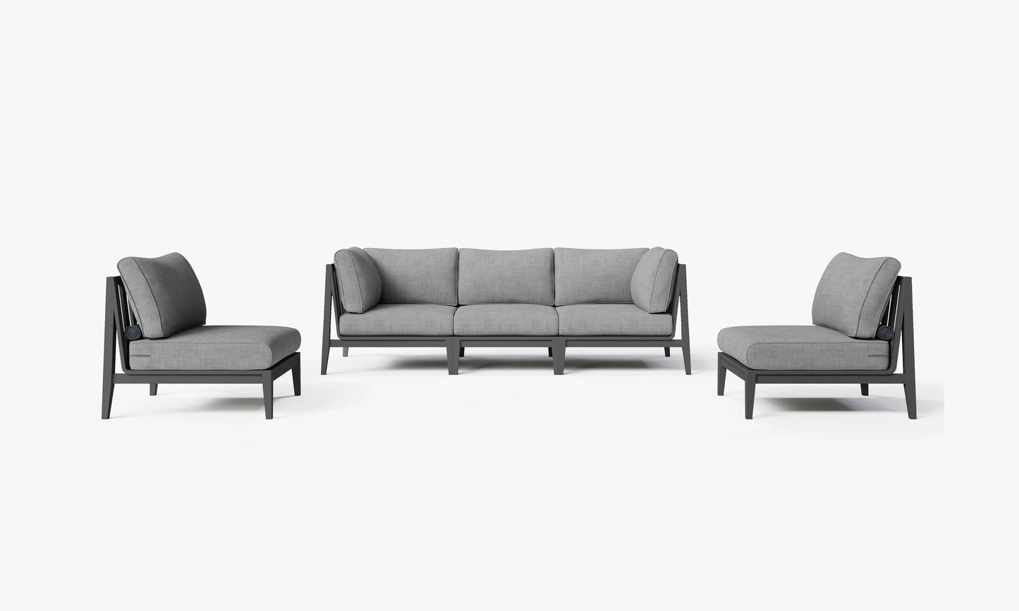 Charcoal aluminum outdoor sofa set in Pacific Fog Gray with armless chairs – 5 seat outdoor furniture