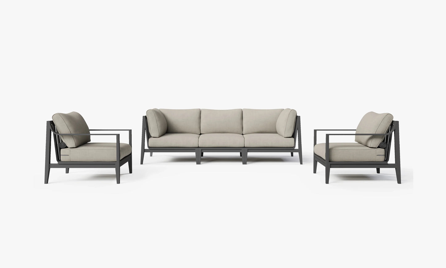 Charcoal aluminum outdoor sofa set with armchairs in Sandstone Gray – 5 seat outdoor furniture