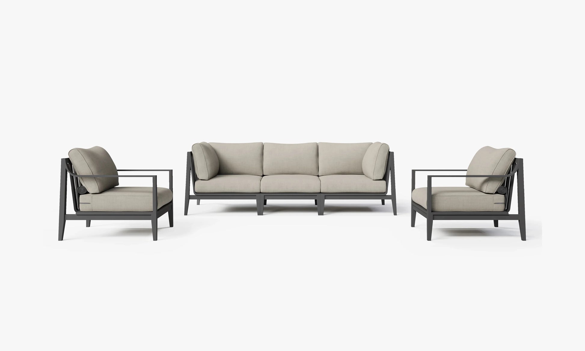 Charcoal aluminum outdoor sofa set with armchairs in Sandstone Gray – 5 seat outdoor furniture