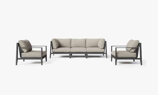 Charcoal aluminum outdoor sofa set with armchairs in Sandstone Gray – 5 seat outdoor furniture