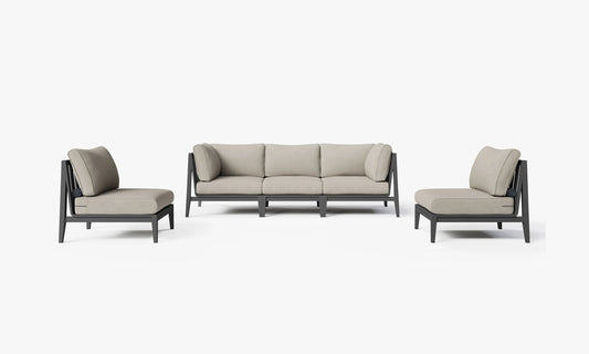 Charcoal aluminum outdoor sofa set in Sandstone Gray with armless chairs – 5 seat patio furniture